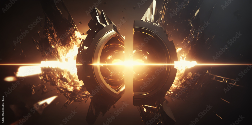 Aufkleber epic sci-fi fantasy movie intro screen with futuristic digital light concept..