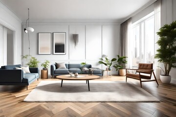 Fototapeta premium Mock up poster frame in modern interior background, living room