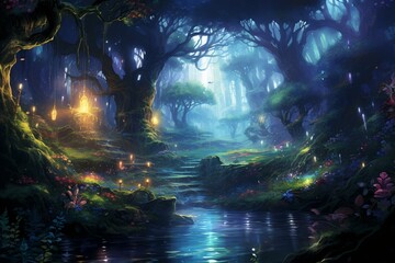 Artwork showcasing fantasy realm and enchanted forest, perfect for concept art, wallpapers, and book illustrations. Generative AI