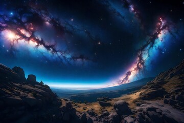 Fototapeta na wymiar an awe-inspiring, panoramic vista of an ethereal galaxy situated billions of light-years in the distance, showcasing every intricate celestial wonder - AI Generative