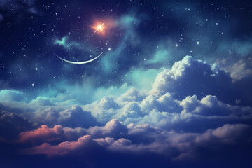 Naklejka na ściany i meble Moon in starry night over clouds
