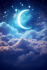 Obraz na płótnie Canvas Moon in starry night over clouds