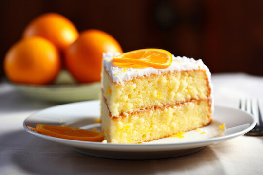 Citrus delight homemade orange cake with vanilla cream. Homemade bakery concept