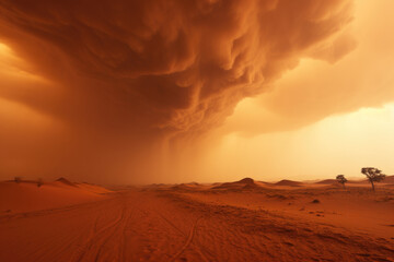 Fototapeta premium The orange Martian sky during a dust storm. Generative Ai.
