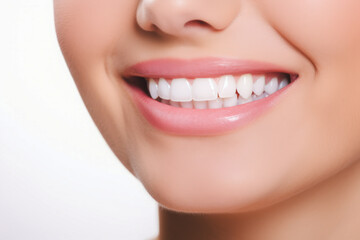Fototapeta premium A close-up image of a person’s mouth, showing their beautiful teeth and lips