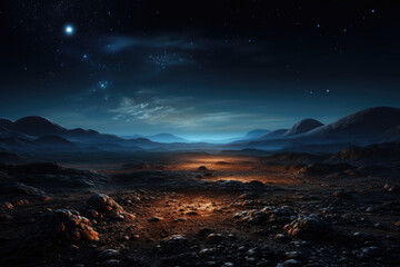 The night sky on Mars illuminated by distant stars. Generative Ai.