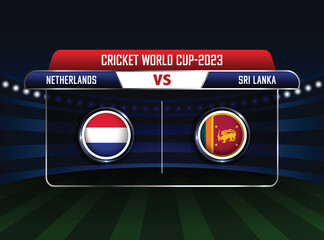 Netherlands vs Sri Lanka match concept, ICC Men's Cricket World Cup 2023, stadium background
