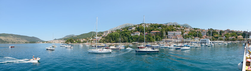 Panoramic view of Kotor bay towards Herceg Novi, Montenegro. - obrazy, fototapety, plakaty