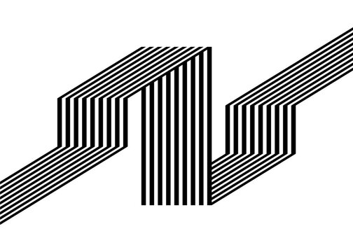 Striped vector pattern of black parallel lines on a white background. Trendy vector background in retro style.