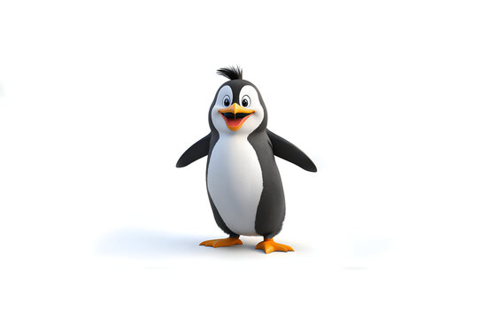 3D cartoon animation style happy penguin on an isolated empty white background - Generative AI