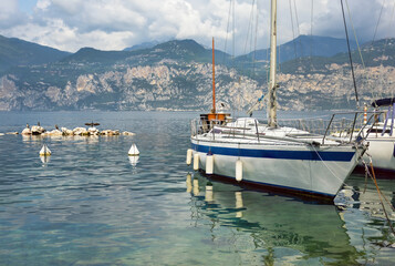 boats and promenade Malcesine on the shores of Lake Garda