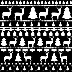 White deer and christmas tree seamless pattern.