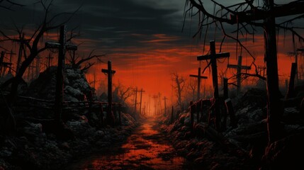 Naklejka premium cemetery many crosses halloween