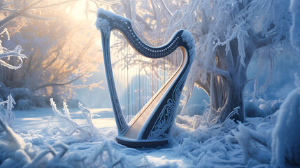 Hoarfrost adorning the strings of a forgotten harp