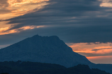 the Sainte Victoire mountain in the light of a late summer morning