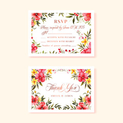 Wedding rsvp and thank you floral cards, design with vintage watercolor flowers.