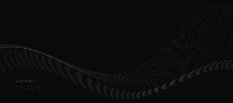 Abstract grey wavy lines on a black background. Vector modern black background template. Dotted wave lines.