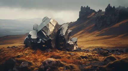 unnatural crystals in the landscape - obrazy, fototapety, plakaty