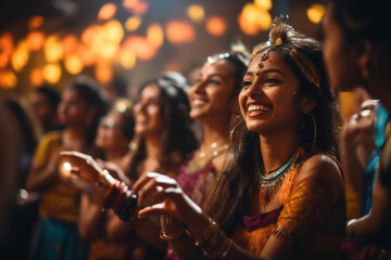 A person photographing the excitement of Indian students showcasing their traditional dance forms at a cultural event. Generative Ai.