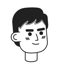 Serious brunette man monochrome flat linear character head. Young boy. Editable outline hand drawn human face icon. 2D cartoon spot vector avatar illustration for animation