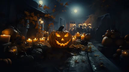 Fotobehang een pumpkin in the night. Generative AI © JAEHEE