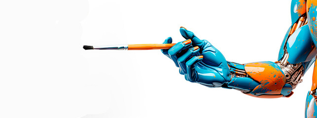 AI robot hand with hand isolated on white background