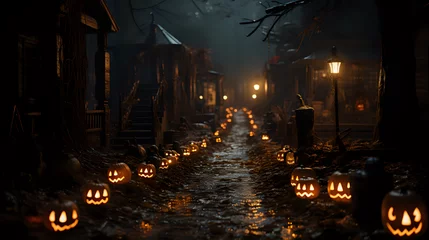 Poster een pumpkin in the night. Generative AI © JAEHEE
