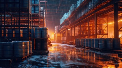 chemical factory warehousing - obrazy, fototapety, plakaty