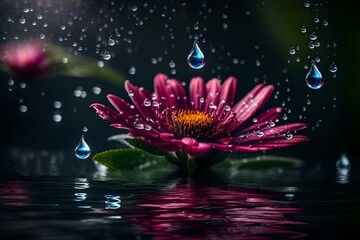 Create a digital artwork featuring a flower adorned with glistening water droplets - AI Generative