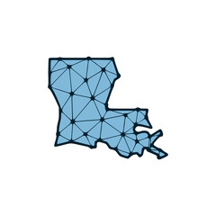 Louisiana state map polygonal illustration made of lines and dots, isolated on white background. US state low poly design