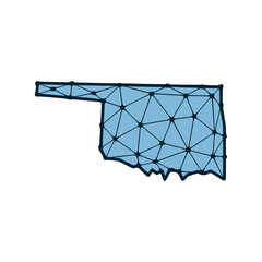 Oklahoma state map polygonal illustration made of lines and dots, isolated on white background. US state low poly design