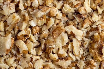 Walnut kernel on the kitchen table during cooking