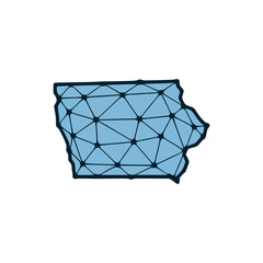 Iowa state map polygonal illustration made of lines and dots, isolated on white background. US state low poly design