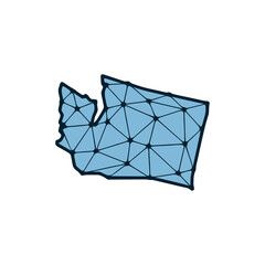 Washington state map polygonal illustration made of lines and dots, isolated on white background. US state low poly design