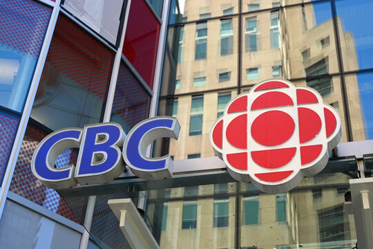 Vancouver, BC, Canada - August 2023: CBC Logo on the CBC Vancouver office.