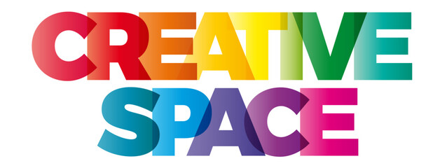 The word Creative space. Vector banner with the text colored rainbow.