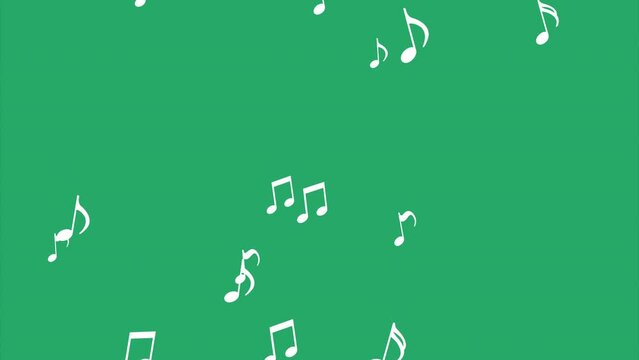 Falling music notes isolated on green background loop