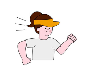 Back to school girl simple concept. Schoolgirl run in yellow cap. Active lifestyle and sport. Template, layout and mock up. Cartoon flat vector illustration isolated on white background