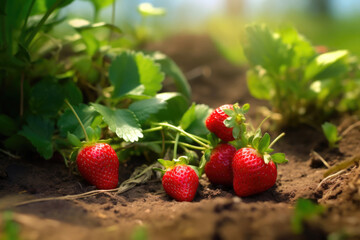 Delicious Red Strawberry in a Lush Field