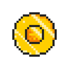 Fototapeta premium Pixel art gold coin, vector gold pixel coin. 16-bit retro game, 8bit money illustration.