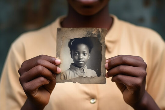 Close-Up of African Woman and Vintage Photo