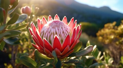 King Protea flower beautifully bloomed with natural background - obrazy, fototapety, plakaty