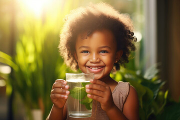 Happy African American Child and Water