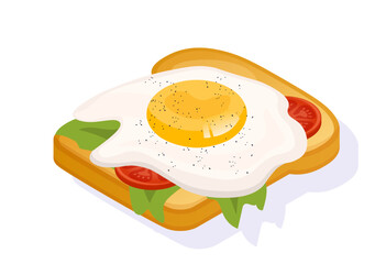 Healthy breakfast sandwich concept. Bun with egg and vegetables. Natural and orghanic products. Proper nutrition and diet. Cartoon flat vector illustration isolated on white background