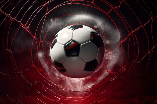 An image of a soccer ball inside the goal post. Generative AI