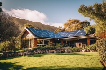 Fototapeta na wymiar Solar panels on roof of the house renewable energy