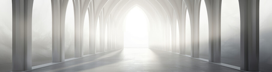 Architectural Elegance: White Panorama with Column Shadows