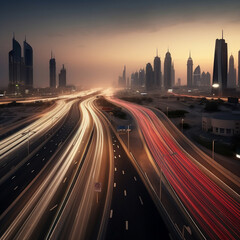 Fototapeta na wymiar traffic in the city at night, using ai