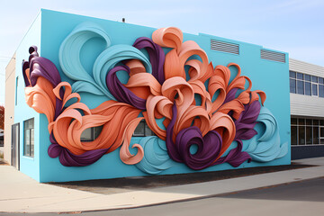 Sculpture art on side building, 3d render