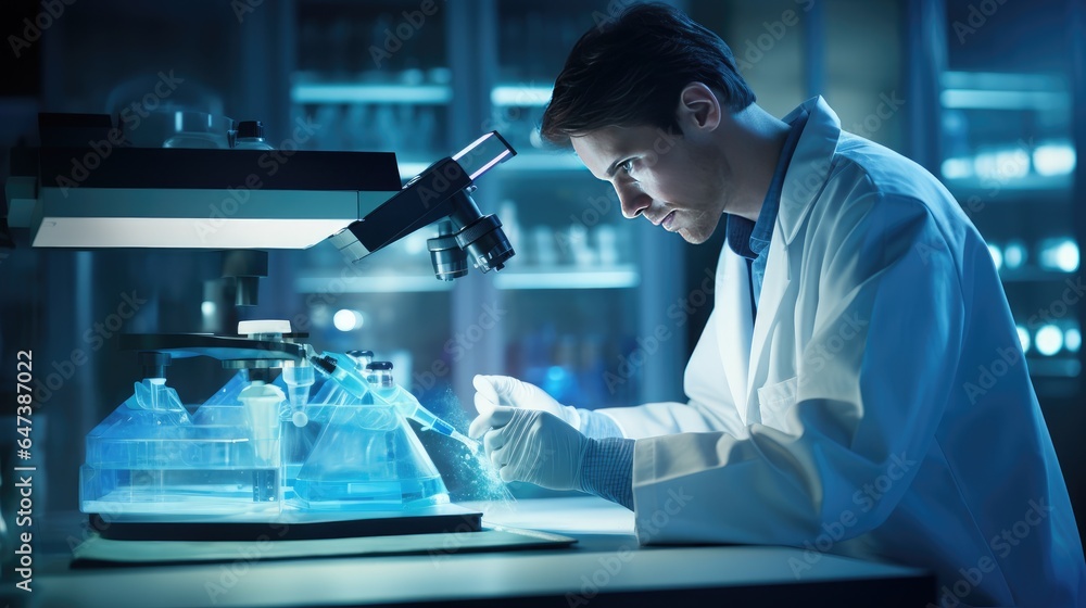 Aufkleber scientist in a laboratory carefully analyzing data and conducting experiments to evaluate the effica